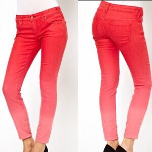 Free People Red Ombre Dip Dyed Emo Scene Queen Skinny Jeans